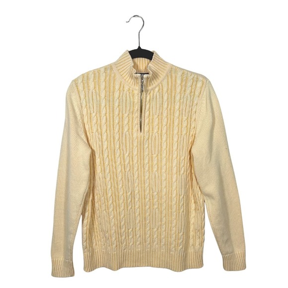 Karen Scott Sweaters - Karen Scott Pale Yellow Cable Knit Quarter Zip Sweater Mock Neck Women Medium